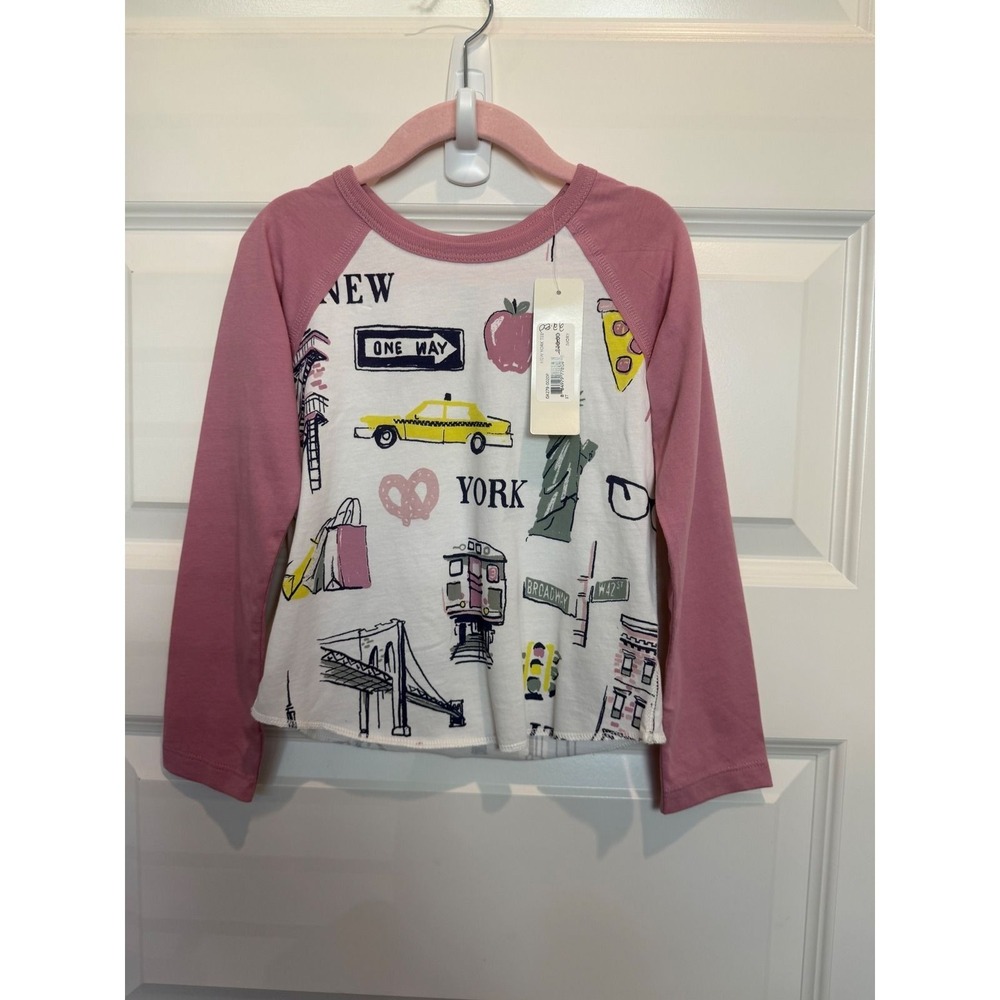 6.Peek Kids Girls 3T New York City Raglan Long Sleeve Graphic Tee Ivory Pink NYC